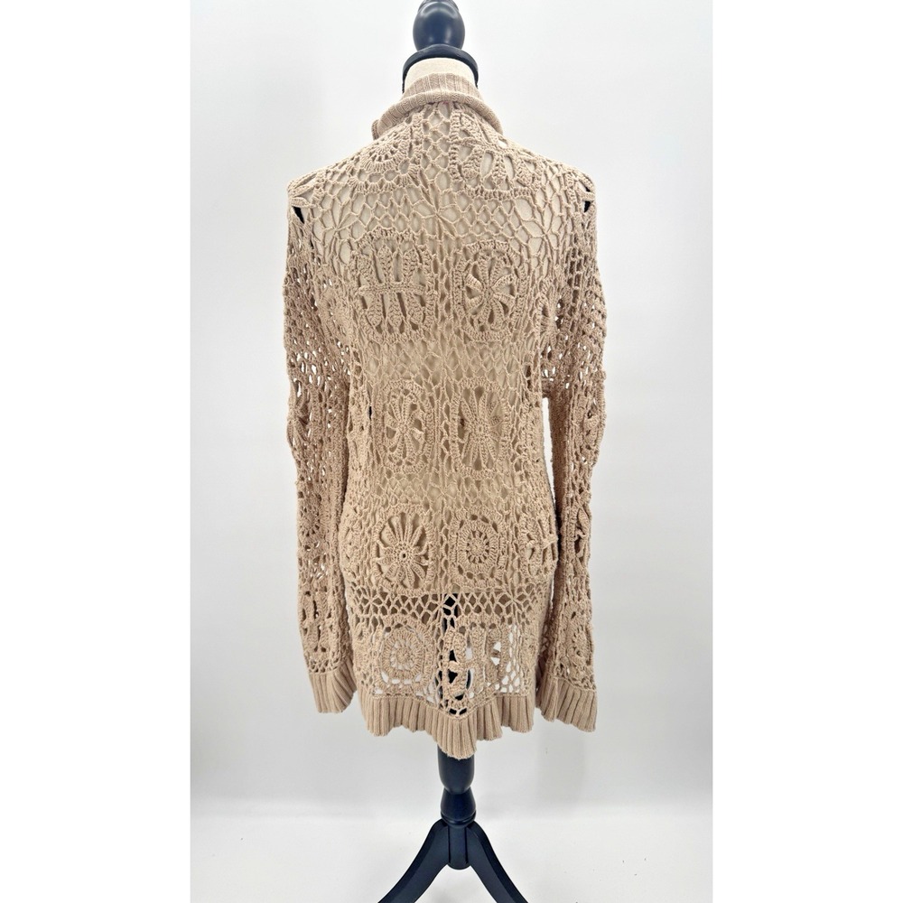 Pink Lily Crochet Open Granny Square Cable Knit Cardigan Large Boho Fisherman